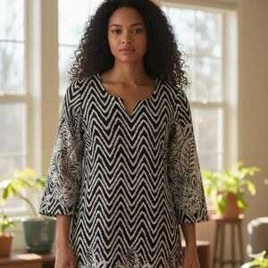 MSK Black White Chevron Floral Plus Size Dress 2X